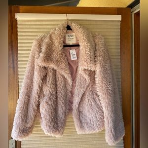 NWT Dusty Pink Fluffy Faux Fur Jacket Coat